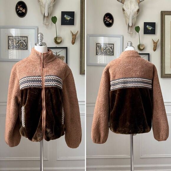 UGG Jackets & Blazers - UGG Marlene Heritage Braid High Pile Fleece Jacket Chestnut Heritage Brown $198